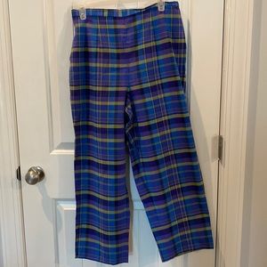 Size 14 lightweight pants, blue and yellow plaid